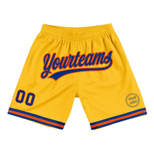 Custom Gold Royal-Orange Authentic Throwback Basketball Shorts