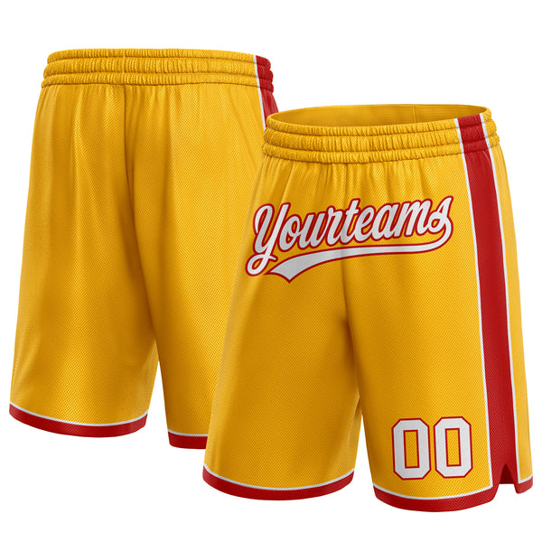 Custom Gold White-Red Authentic Basketball Shorts