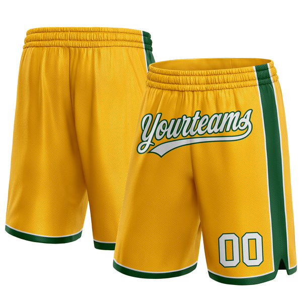Custom Gold White-Green Authentic Basketball Shorts
