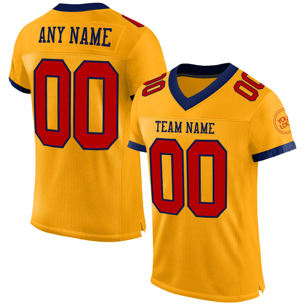 Custom Gold Red-Navy Mesh Authentic Football Jersey