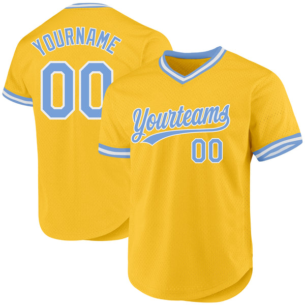 Custom Gold Light Blue-White Authentic Throwback Baseball Jersey