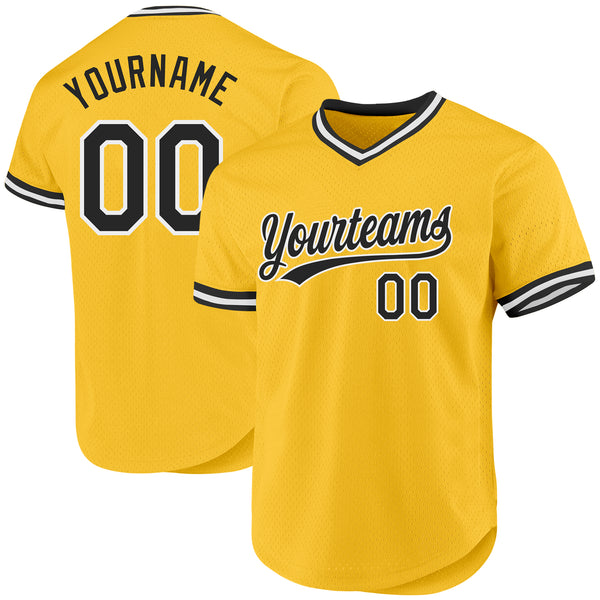 Custom Gold Black-White Authentic Throwback Baseball Jersey