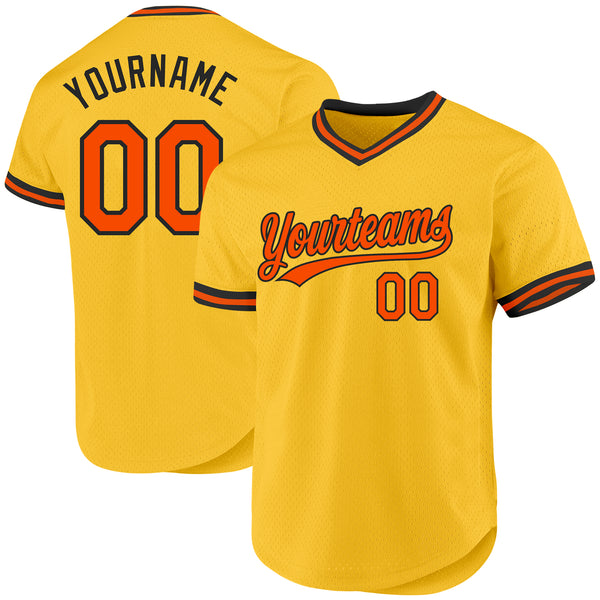 Custom Gold Orange-Black Authentic Throwback Baseball Jersey