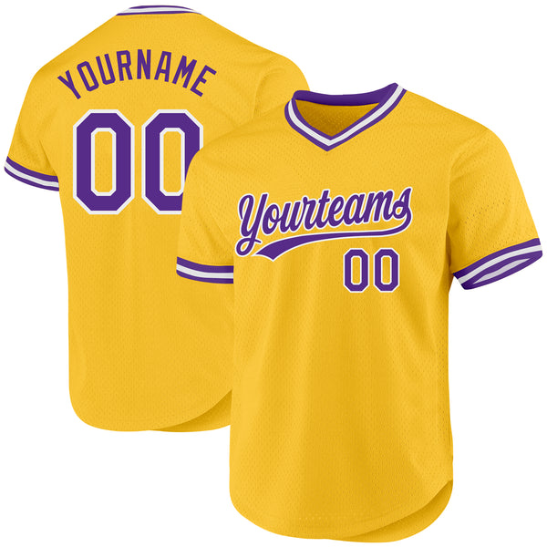 Custom Gold Purple-White Authentic Throwback Baseball Jersey