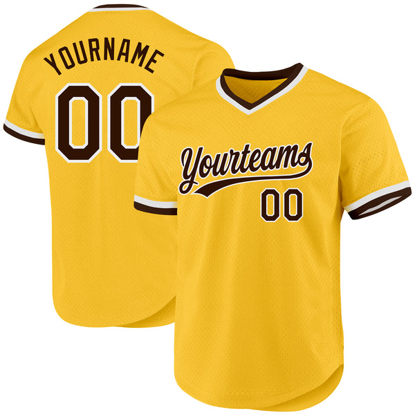 Custom Gold Brown-White Authentic Throwback Baseball Jersey