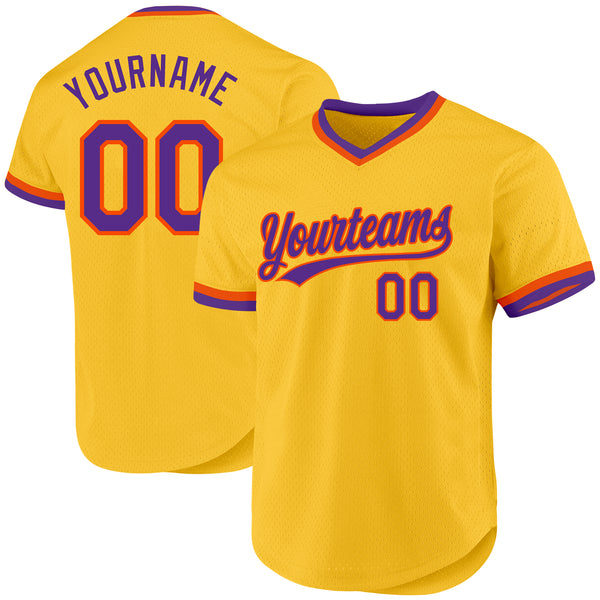 Custom Gold Purple-Orange Authentic Throwback Baseball Jersey