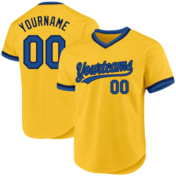 Custom Gold Blue-Navy Authentic Throwback Baseball Jersey