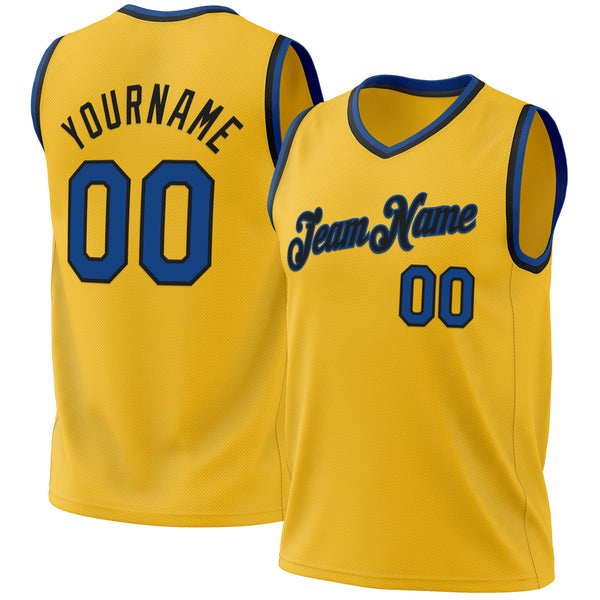 Custom Gold Blue-Black Authentic Throwback Basketball Jersey