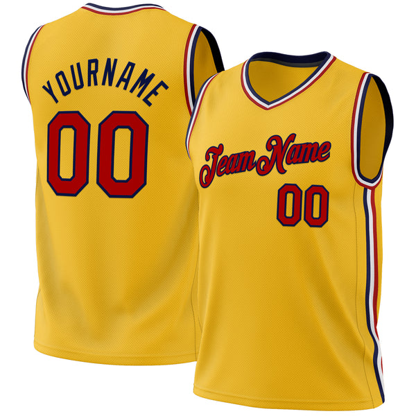 Custom Gold Red Navy-White Authentic Throwback Basketball Jersey