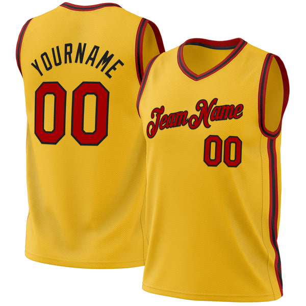 Custom Gold Red-Black Authentic Throwback Basketball Jersey