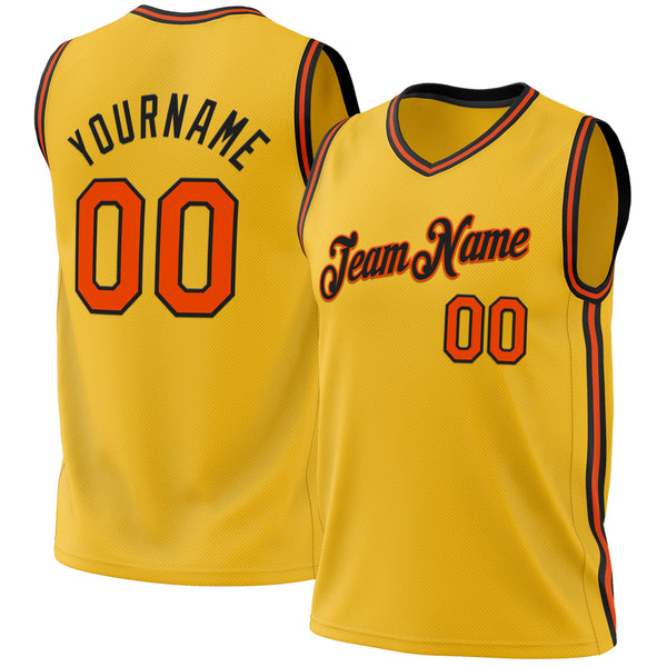 Custom Gold Orange-Black Authentic Throwback Basketball Jersey