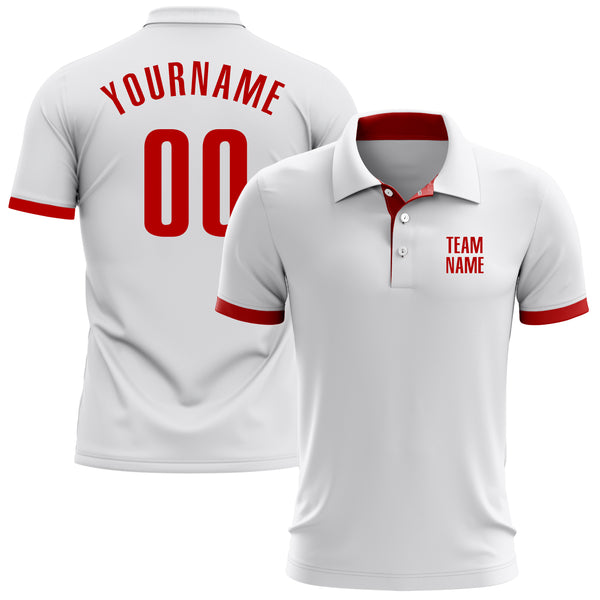 Custom White Red Performance Golf Polo Shirt