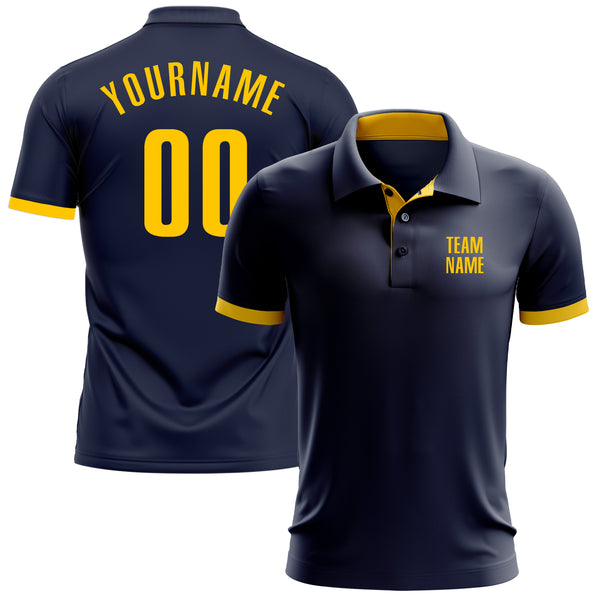 Custom Navy Yellow Performance Golf Polo Shirt