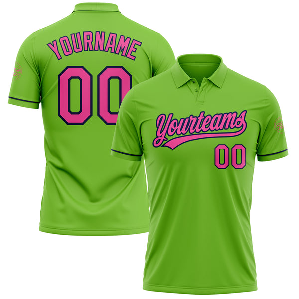 Custom Neon Green Pink-Navy Performance Vapor Golf Polo Shirt