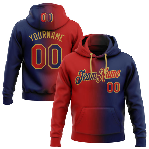 Custom Stitched Navy Red-Old Gold Gradient Fashion Sports Pullover Sweatshirt Hoodie
