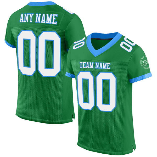 Custom Grass Green White-Electric Blue Mesh Authentic Football Jersey