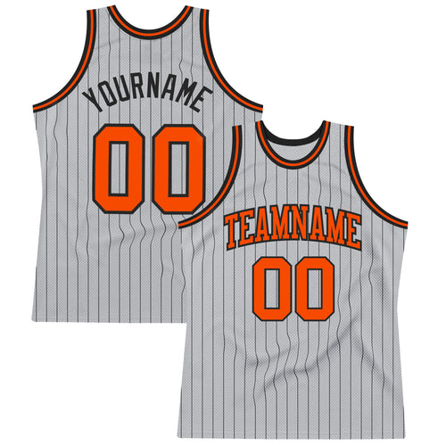 Custom Black White Pinstripe Orange-White Authentic Basketball Jersey