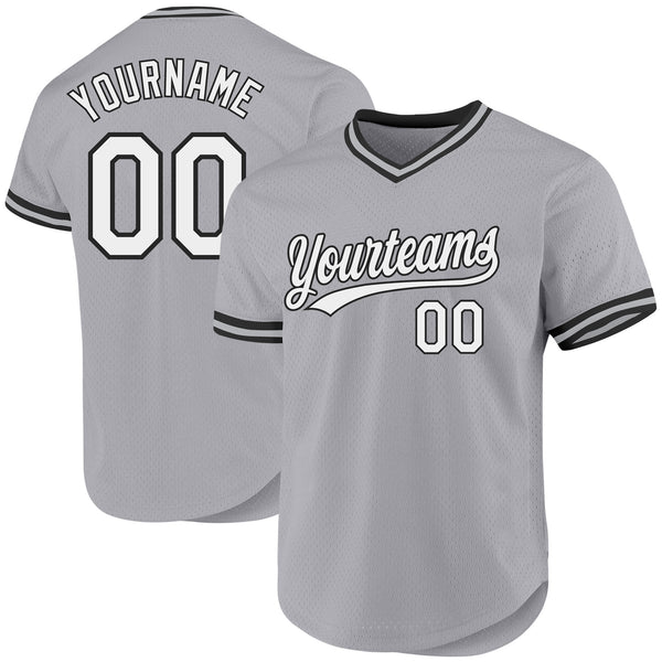 Custom Gray White-Black Authentic Throwback Baseball Jersey