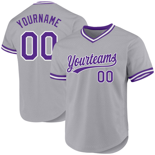 Custom Gray Purple-White Authentic Throwback Baseball Jersey