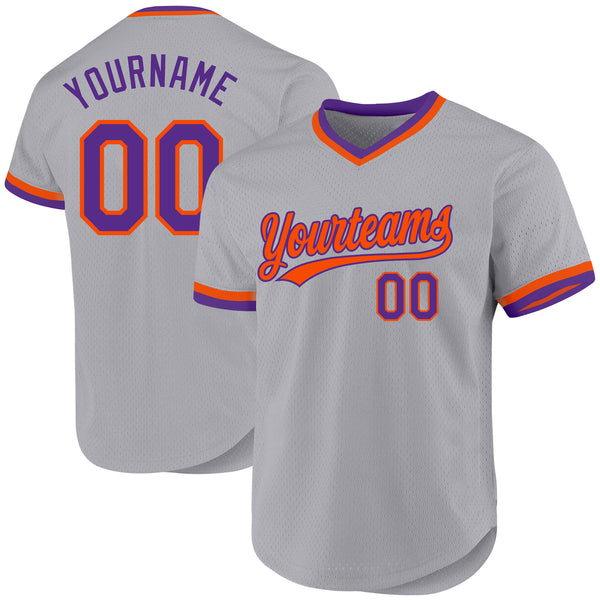 Custom Gray Purple-Orange Authentic Throwback Baseball Jersey