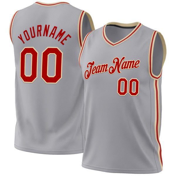 Custom Gray Red-Cream Authentic Throwback Basketball Jersey