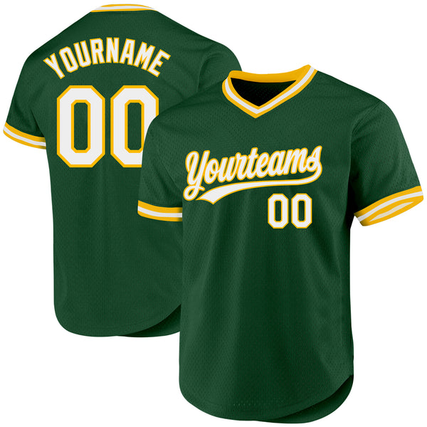 Custom Green White-Gold Authentic Throwback Baseball Jersey