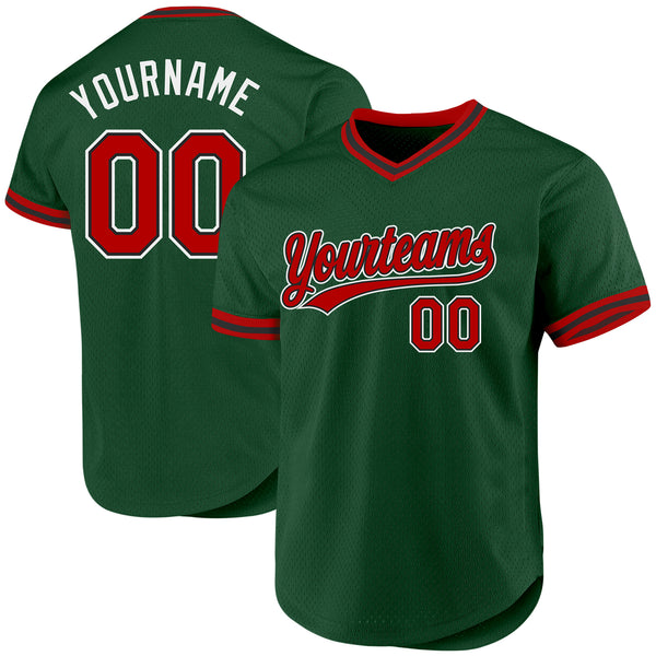 Custom Green Red-Black Authentic Throwback Baseball Jersey