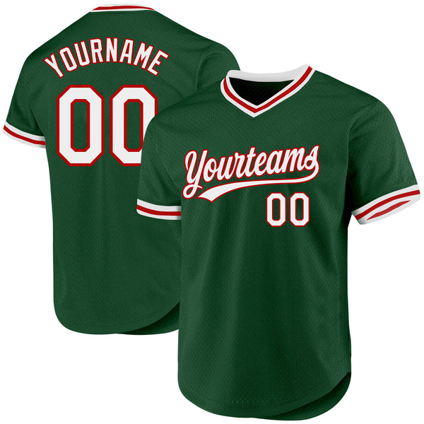 Custom Green White-Red Authentic Throwback Baseball Jersey