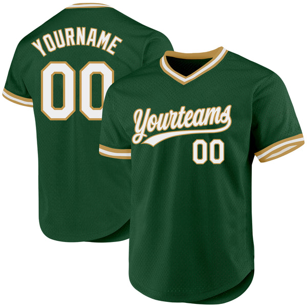 Custom Green White-Old Gold Authentic Throwback Baseball Jersey