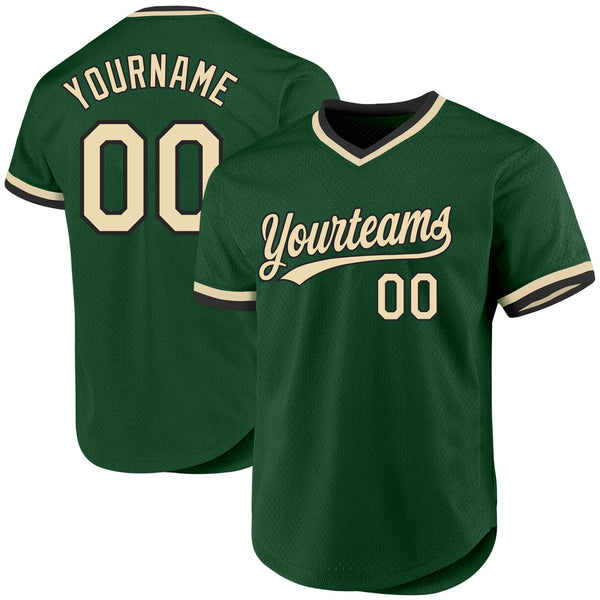 Custom Green Cream-Black Authentic Throwback Baseball Jersey