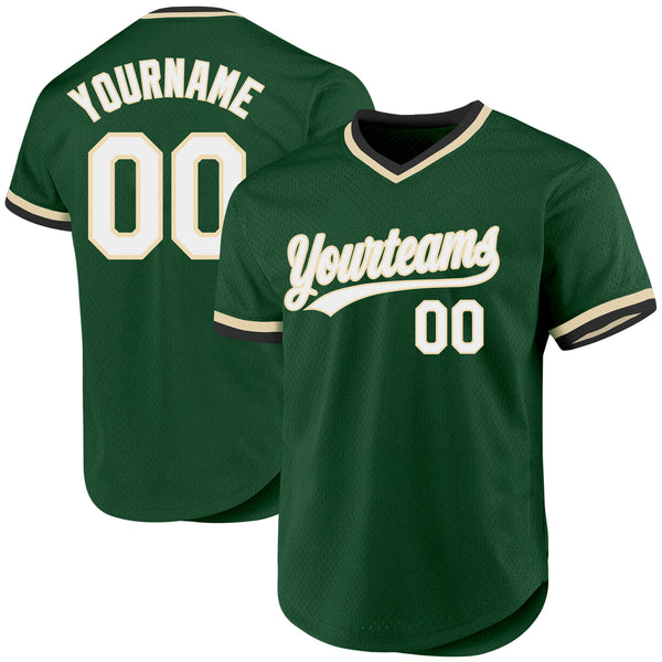 Custom Green White-Cream Authentic Throwback Baseball Jersey