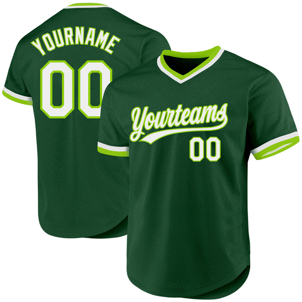 Custom Green White-Neon Green Authentic Throwback Baseball Jersey