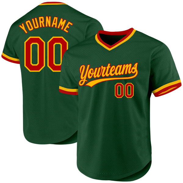 Custom Green Red-Gold Authentic Throwback Baseball Jersey