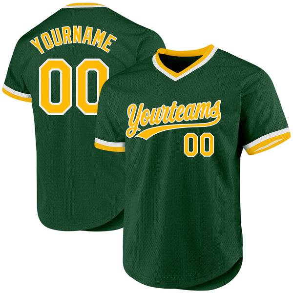 Custom Green Gold-White Authentic Throwback Baseball Jersey