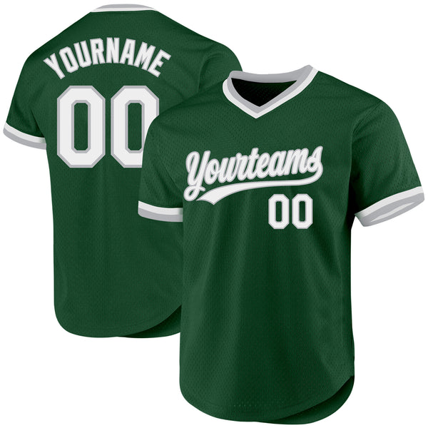 Custom Green White-Gray Authentic Throwback Baseball Jersey