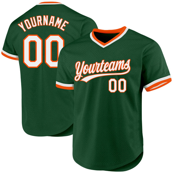 Custom Green White-Orange Authentic Throwback Baseball Jersey