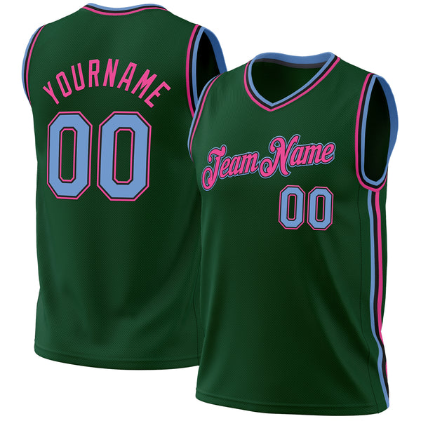 Custom Hunter Green Light Blue Black-Pink Authentic Throwback Basketball Jersey