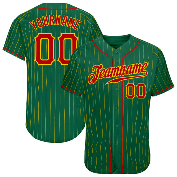 Custom Kelly Green Gold Pinstripe Red-Gold Authentic Baseball Jersey