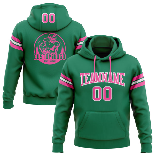 Custom Stitched Kelly Green Pink-White Football Pullover Sweatshirt Hoodie