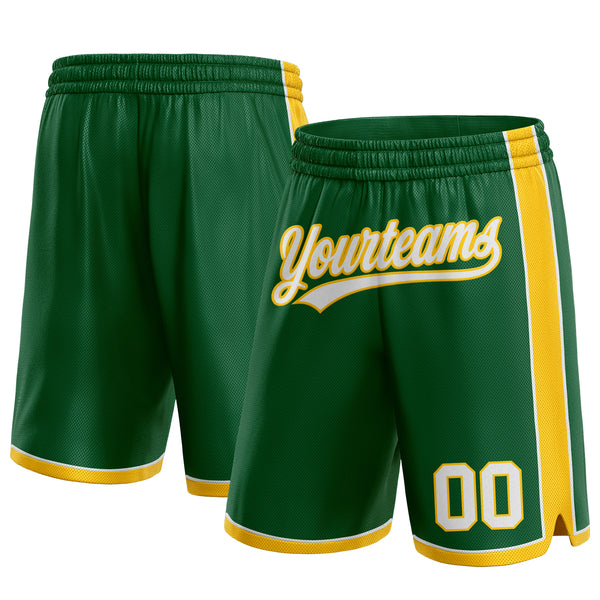 Custom Kelly Green White-Yellow Authentic Basketball Shorts