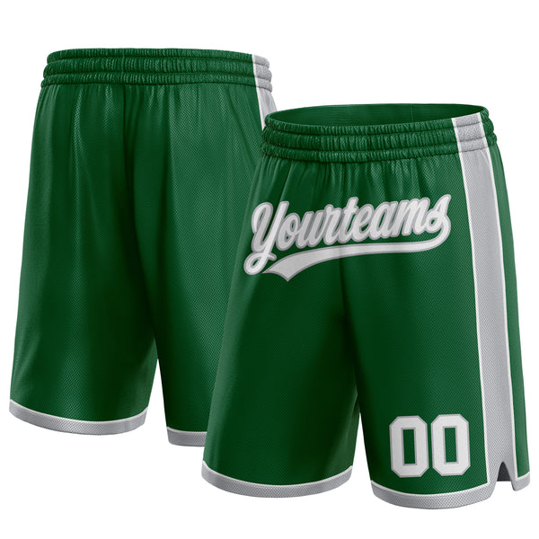 Custom Kelly Green White-Gray Authentic Basketball Shorts