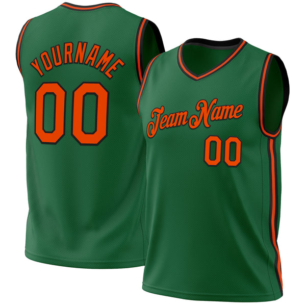 Custom Kelly Green Orange-Black Authentic Throwback Basketball Jersey