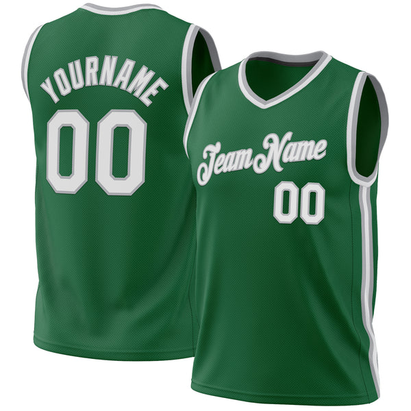 Custom Kelly Green White-Gray Authentic Throwback Basketball Jersey