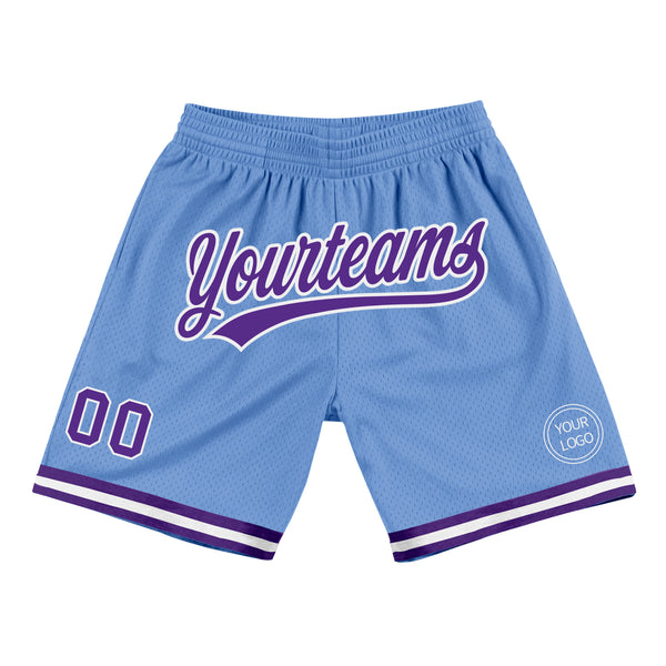 Custom Light Blue Purple-White Authentic Throwback Basketball Shorts