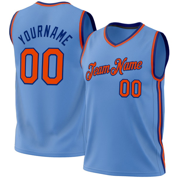 Custom Light Blue Orange-Royal Authentic Throwback Basketball Jersey