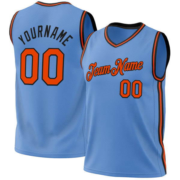 Custom Light Blue Orange-Black Authentic Throwback Basketball Jersey