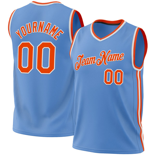 Custom Light Blue Orange-White Authentic Throwback Basketball Jersey
