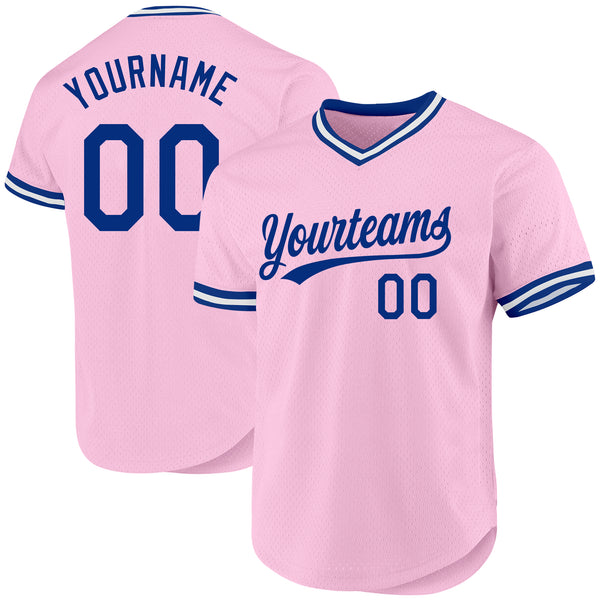Custom Light Pink Royal-White Authentic Throwback Baseball Jersey