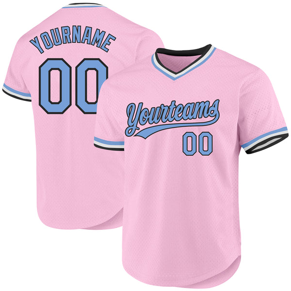 Custom Light Pink Light Blue-Black Authentic Throwback Baseball Jersey