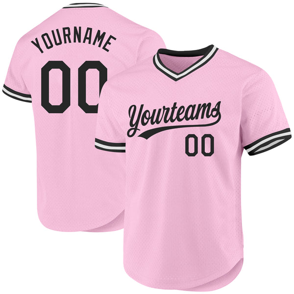 Custom Light Pink Black-White Authentic Throwback Baseball Jersey